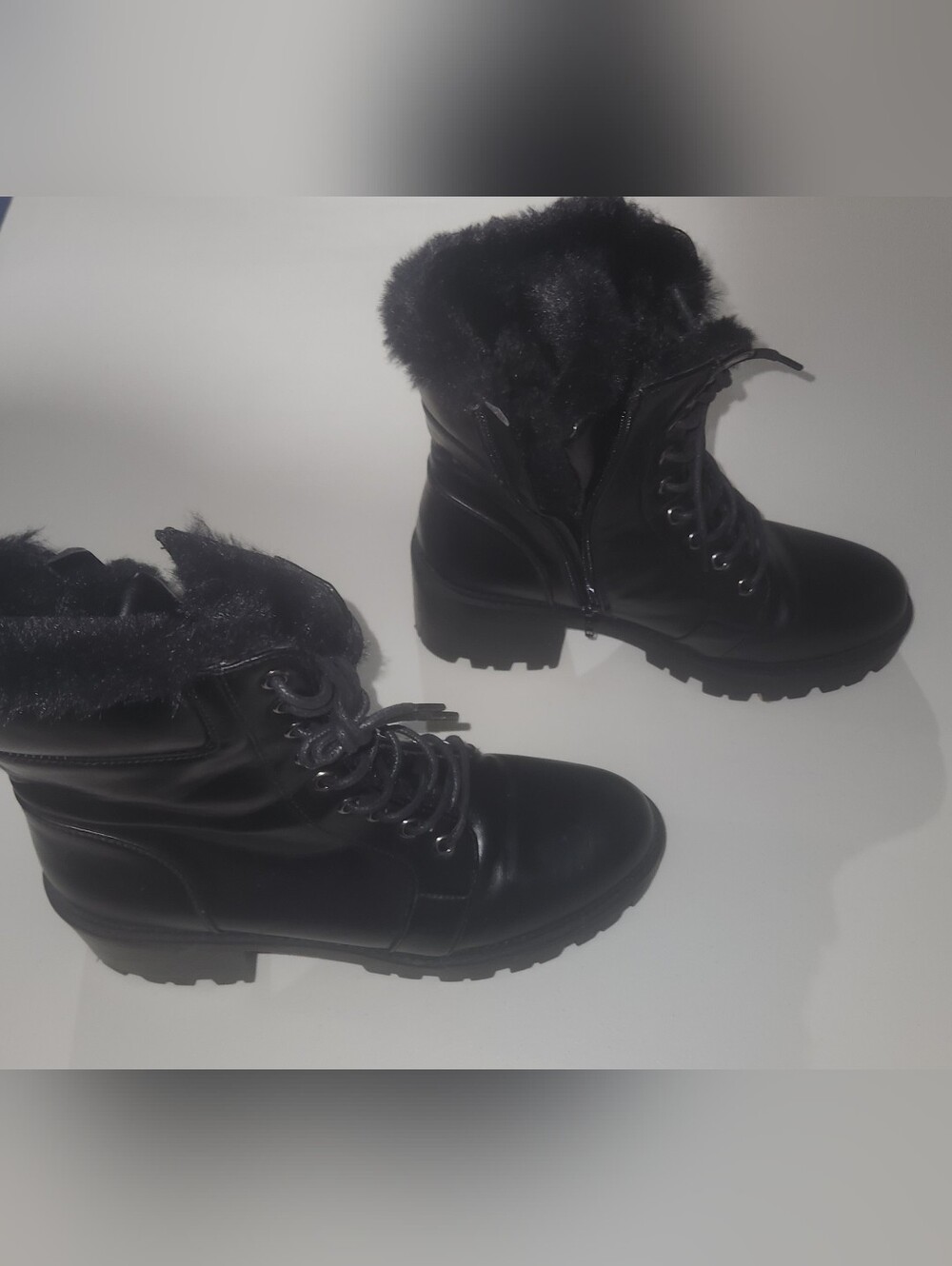 Papaya Faux Leather Lace-Up Side Zip Winter Boots Size 7/40 =UK/EU =9.5 US